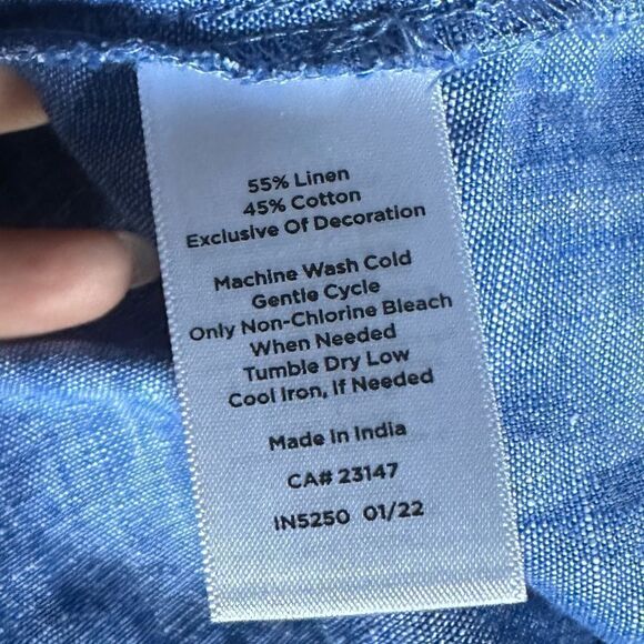 Talbots Black Label Split Neck Embroidered Linen Blend Top Large Petite - Picture 9 of 9